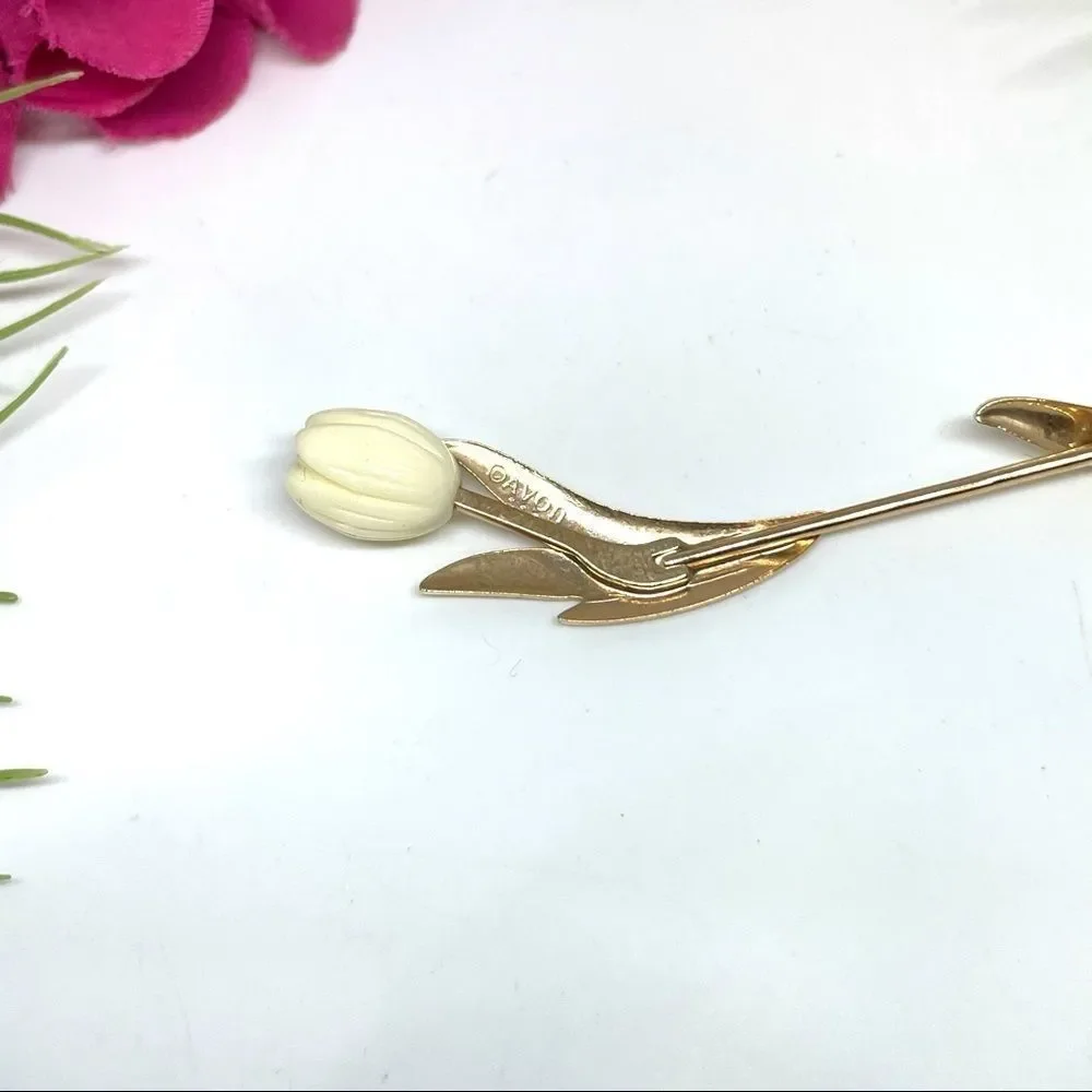 VINTAGE⚜️Porcelain Tulip Rare Avon Floral Lapel Pin
